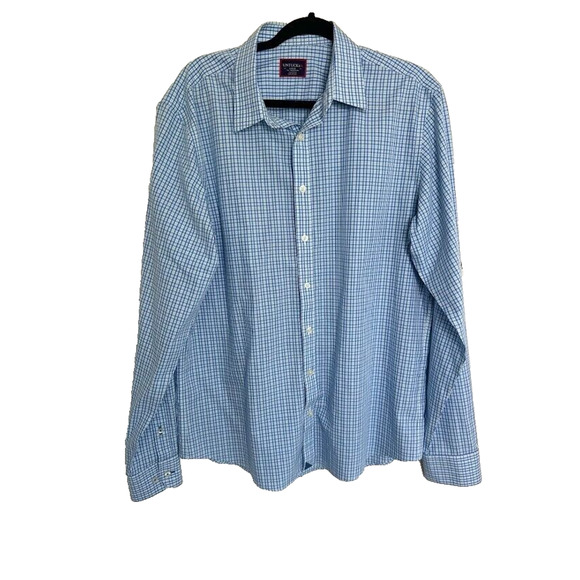 UNTUCKit Plaid Regular Fit Wrinkle Free Button Up Dress Shirt Large L Blue White - Picture 1 of 7